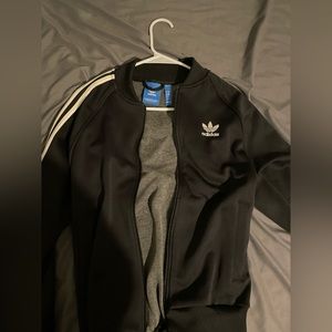 Black Adidas Zip Up Jacket With Black Stripes